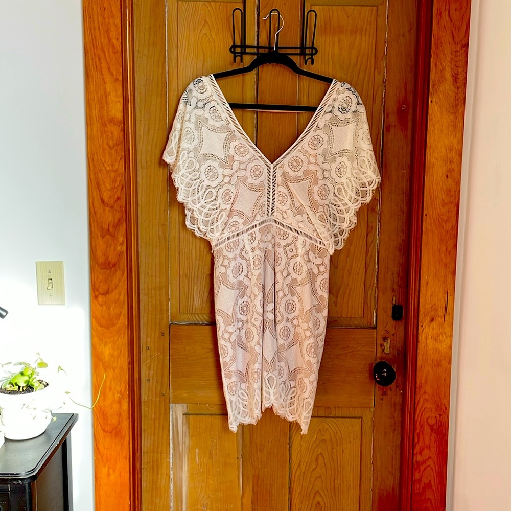 Foxiedox white lace dress with nude lining